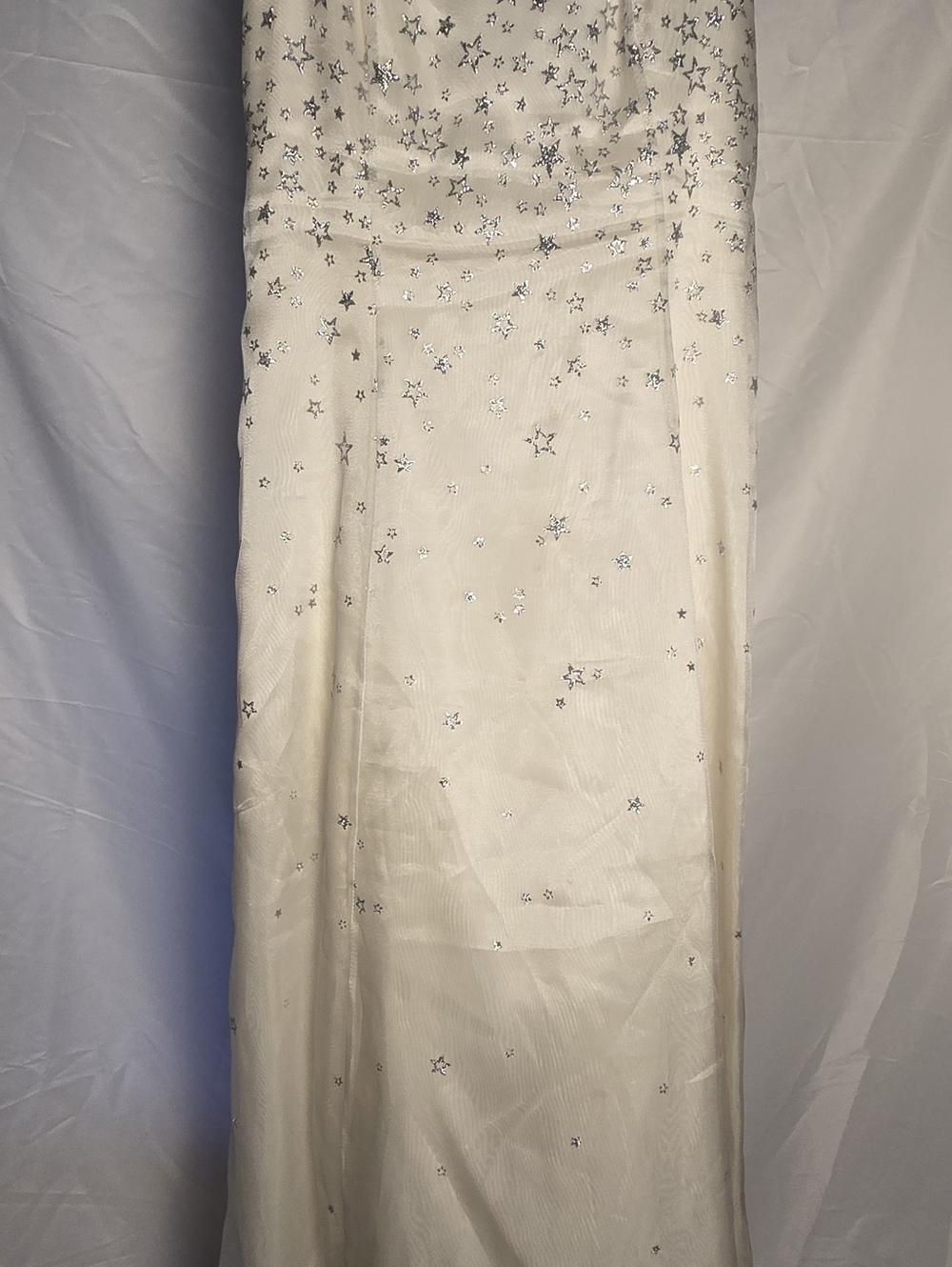 Spaghetti Strap White Evening Dress with Star glitter Embellishments Size 9/10
